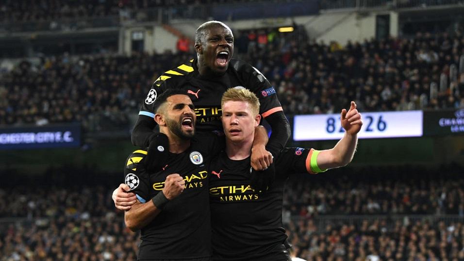 Mendy, Mahrez and De Bruyne celebrate in Madrid